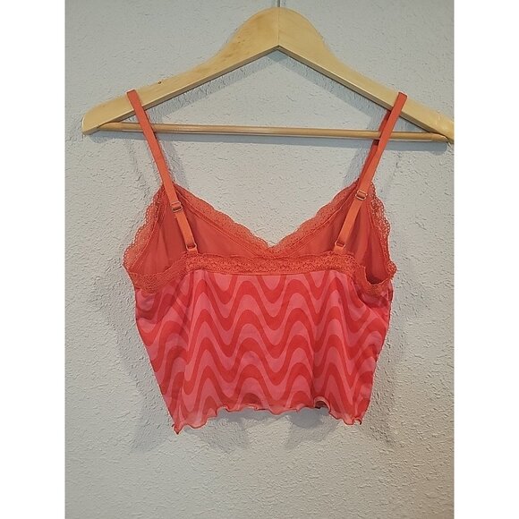 H&M DIVIDED Red Pink Y2K Crop Top Tank Lace Mod Print Lace Size Medium - Picture 5 of 6